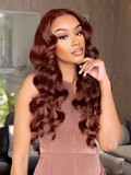 Petaluxe 13x4 Lace Front Yaki Body Wave Reddish Brown Wig
