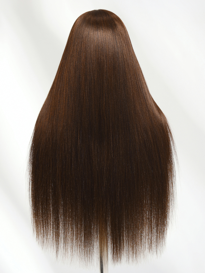 4x4 Pre-Cut Lace Chocolate Brown Yaki Straight Bye Bye Knots Glueless With Drawstring Wig