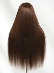 4x4 Pre-Cut Lace Chocolate Brown Yaki Straight Bye Bye Knots Glueless With Drawstring Wig