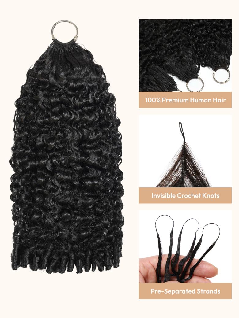Feather Crochet Human Hair Black Water Wave Micro Ring Loop Hook & Slay