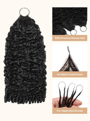 Feather Crochet Human Hair Black Water Wave Micro Ring Loop Hook & Slay