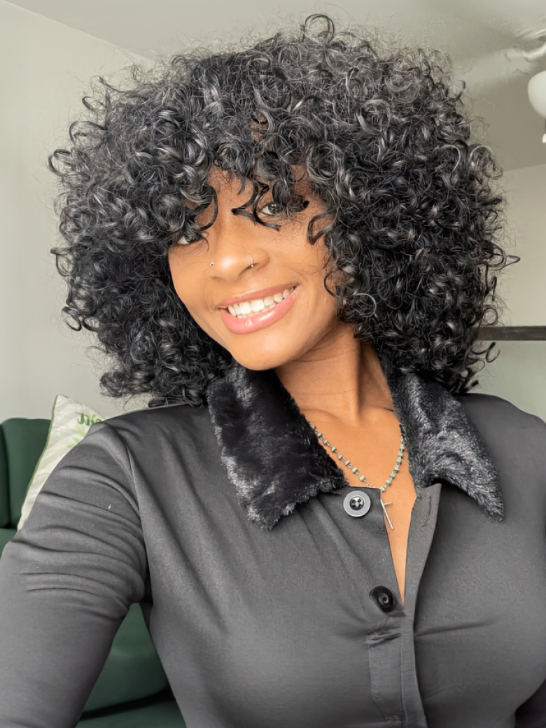 Tousled Curly Short Black Glueless Wig With Bangs
