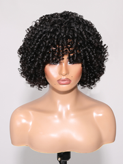 Tight Ringlests Curly Fringe Glueless Short Wig 150% Density