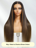 Petaluxe All 24" 13x4 Pre Everything Glueless Lace Yaki Straight Black to Chestnut Brown Ombre Or Balayage Highlights Wig With Invisi Drawstring