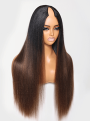 EasiContour? V Part Black to Chestnut Brown Ombre Yaki Wig With Invisi Drawstring