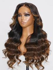7x5 Bye Bye Knots Wig Glueless Wig Black to Chestnut Brown Ombre Loose Wave Wig With Bleached Knots 150% Density