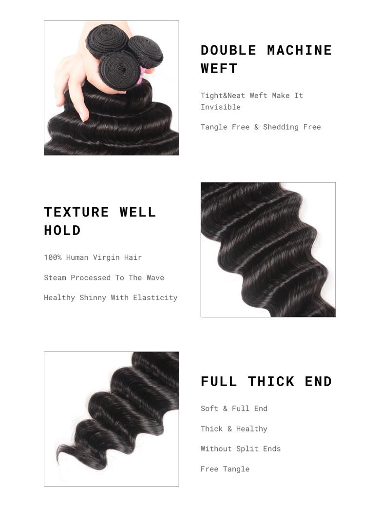 Hair 3 Bundles Loose Deep Wave Virgin Human Hair With Frontal