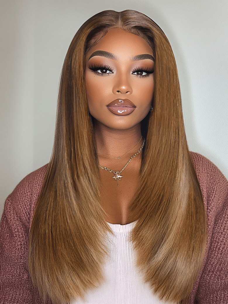 7x5 Bye-Bye Knots Lace Caramel Blonde Layered Straight Wig