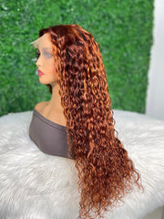 [24"=$149] 13x4 Lace Front Ginger Brown Highlighted Water Wave 150% Density Wig