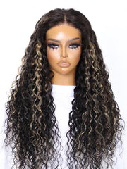 Bye-Bye Knots Wig 7x5 Lace Black With Blonde Highlights Water Wave Wig