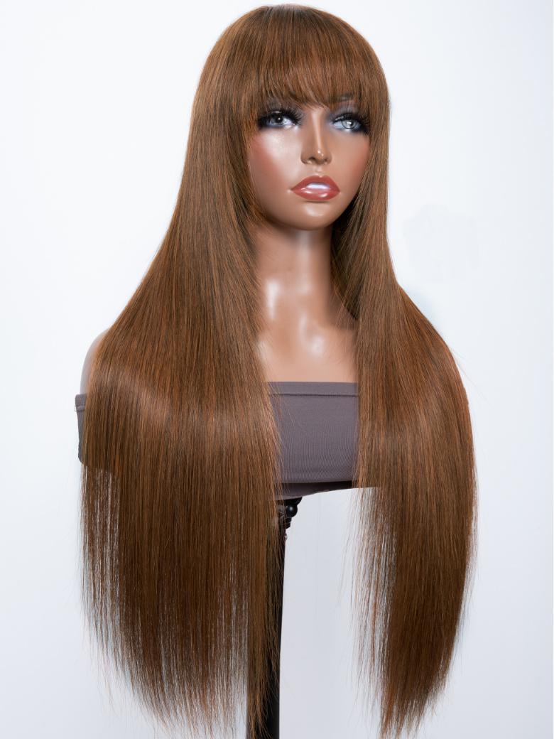 Glueless Dark Brown Hair Color Layer Cut Bang Wig Install in 5 Mins