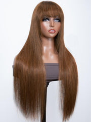 Glueless Dark Brown Hair Color Layer Cut Bang Wig Install in 5 Mins