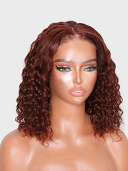 Put On And Go 6x4.5 Pre-Cut Lace Reddish Brown Bouncy Water Wave Air Wig