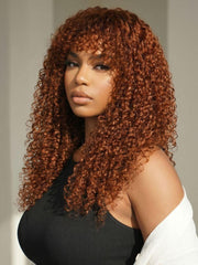7x5 Bye-Bye Knots Lace Frontal Pull And Go Fluffy Natural Black Loose Wave & Machine Made Yaki Human Hair Glueless Curtain Bangs Wig