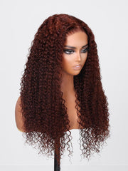 Put On And Go Pre Cut Lace 6x4.5/7x5/13x4 Closure Red Brown Curly Quick & Easy Glueless Air Wig