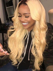 Glueless Blonde with Black Roots Body Wave Wig New U Part Beginner Friendly