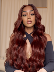 Pre-Cut 180% Density Put On And Go 6X4.5 Lace Wig Reddish Brown Body Wave Glueless Air Wig