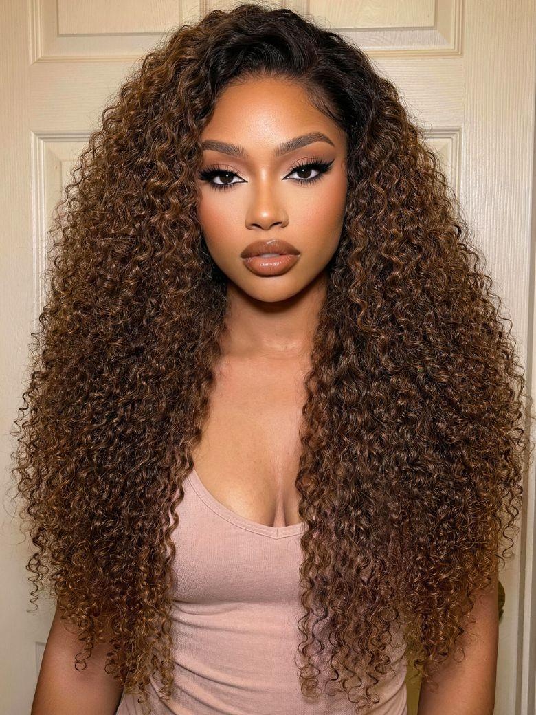 7x5 Bye-Bye Knots? & 13x4 Pre-Everything? Lace Frontal Pull And Go Black Fluffy Natural Loose Wave Curtain Bangs Wig with Free Ear Tape