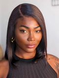 Petaluxe Bye Bye Knots Wig 7x5 Glueless Lace Black Yaki Bob Bleached Knots Wig 180% Density-8069