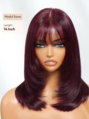 Black Cherry Bye-Bye Knots? 7x5 Lace Glueless Bob Drawstring Wig with Curtain Bangs