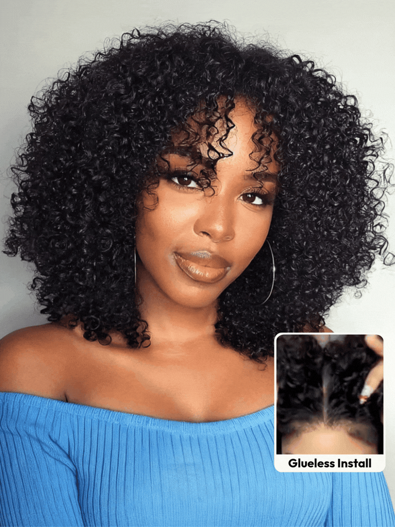 Bye Bye Knots Wig 7x5 & 13x4 Glueless Lace Black Kinky Curly Wig With Bleached Knots 150%&180% Density