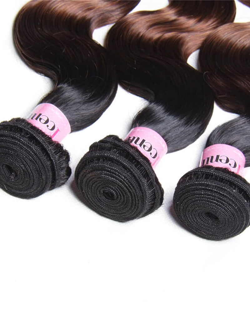 Ombre Color 1B/4/27 Body Wave Sew In 3 Bundles with Closure