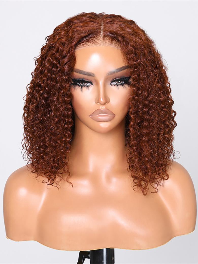 Put On And Go 6x4.5 Glueless Lace Bouncy Jerry Curly Reddish Brown Air Wig