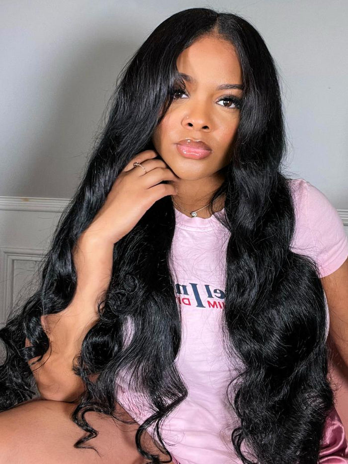 Petaluxe 22''= $89 Beginner Friendly V Part 150% Density Natural Black Body Wave Wig