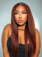 13x4 Lace Front Wig Kinky Straight 4C Hair Reddish Brown Human Hair Wig