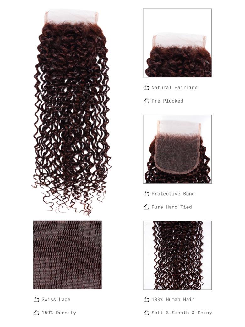 Dark Auburn Jerry Curl Remy Human Hair 3 Bundles With Closure Deal