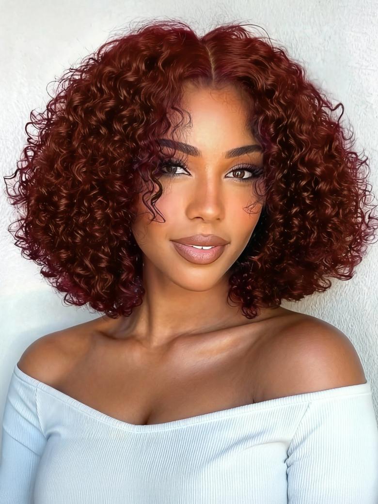 7x5 Bye-Bye Knots? Wig Glueless Lace Sunset Jerry Curly & 13x4 Pre Everything Kinky Curly for Reddish Brown Drawstring Wig With Bleached Knots