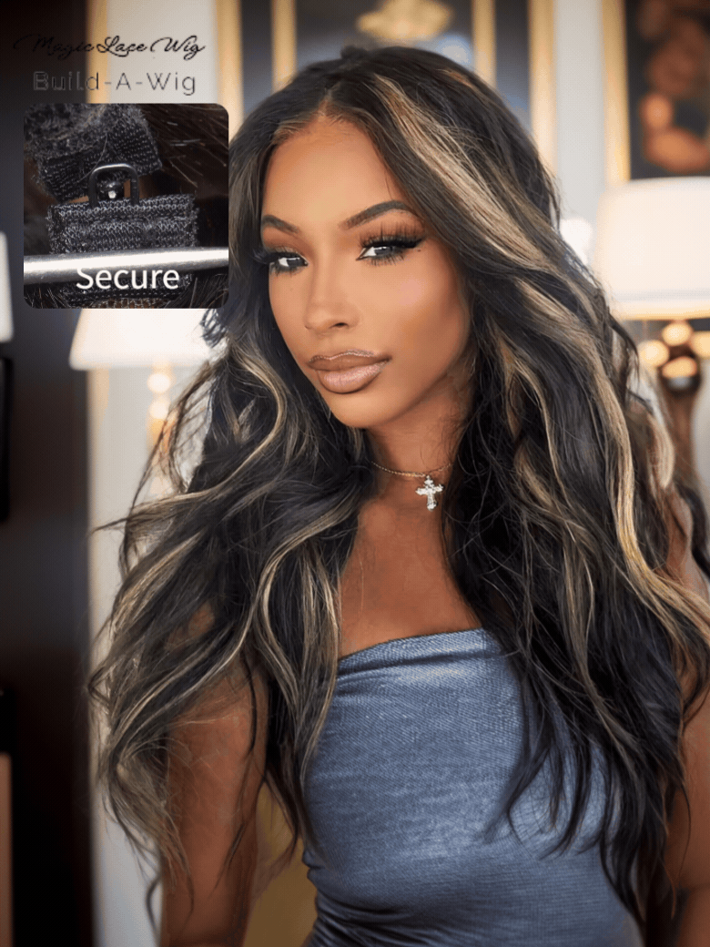 Magic Lace Wig & Bye Bye Knots Wig Blonde Highlights Body Wave