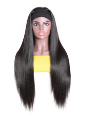 Straight Human Hair Wig Glueless Wig Virgin Hair Beginner Friendly Machine Made Headband Wig 150% Density