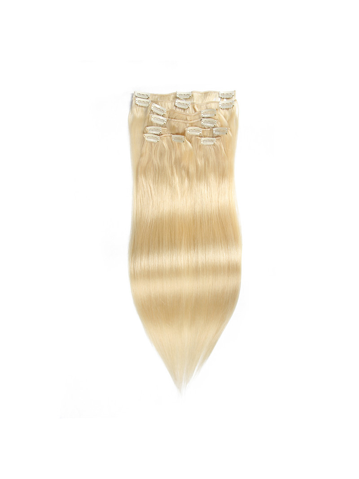 Petaluxe 100g #613 Lightest Blonde Clip In Hair Extensions Virgin Hair Extensions 8Pcs/set