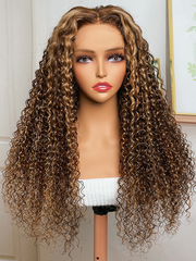 [22"=$109] Honey Blonde Balayage Jerry Curly 4x4 Lace Wig 150% Density Human Hair Wigs Friday Deal
