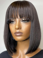 13x4 Lace Front Shoulder Length Black Bob Wig With Blunt Bangs