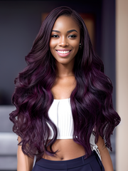 [Lace Wigs From $59] Midnight Dark Purple Ombre Lace Wig Loose Wave Wig 150% Density