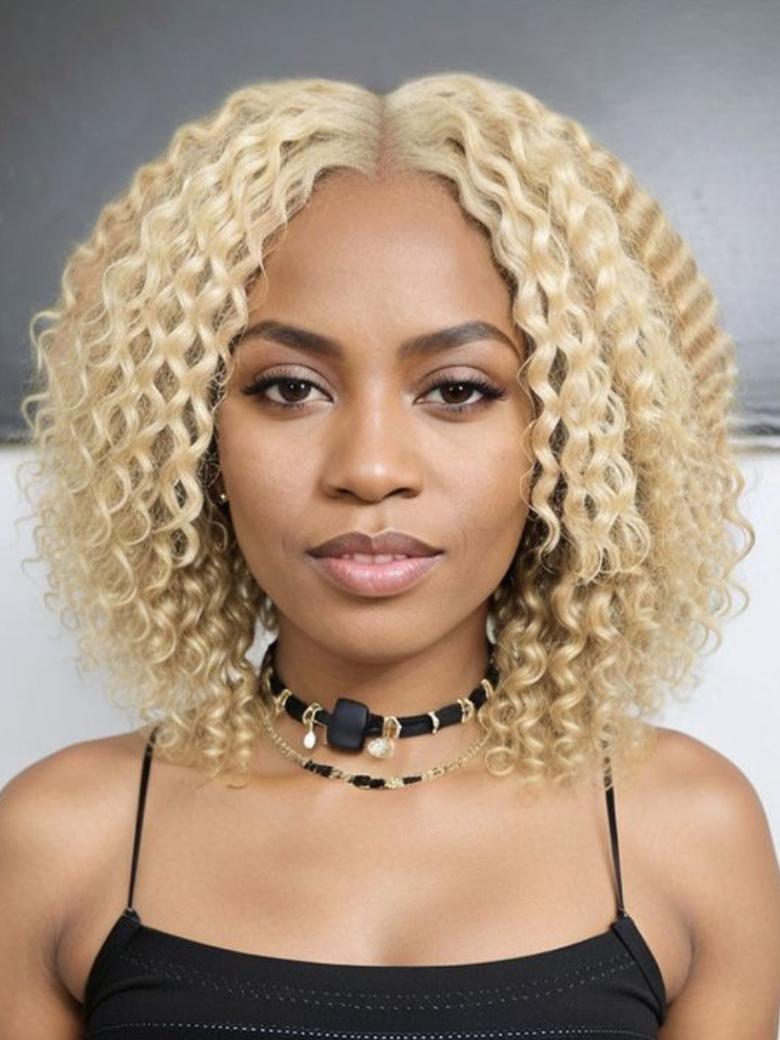 613 Blonde Curly 13x4 Lace Front Pre-Plucked Wig With Baby Hair