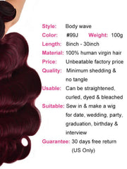 Pure Color Virgin Hair Body Wave 3 Bundles Burgundy Hair Weave Bundles #99j Colored Hair Icenu Series