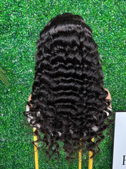 Loose Deep Wave Natural Black 13x4 Transparent Lace Front Pre Plucked Wig With Baby Hair