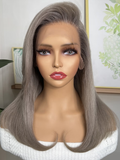 [Limited Quantiy] Petaluxe Silver Grey 13x4 Lace Front Straight Free Part with Side Wavy Bob Wig