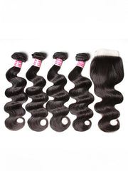 Hair 4pcs Brazilian Virgin Hair Body Wave Hair Bundles With Lace Closure