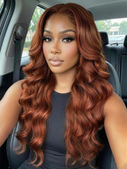 7x5 Bye-Bye Knots? Wig Glueless Lace Sunset Jerry Curly for Reddish Brown Drawstring Wig With Bleached Knots