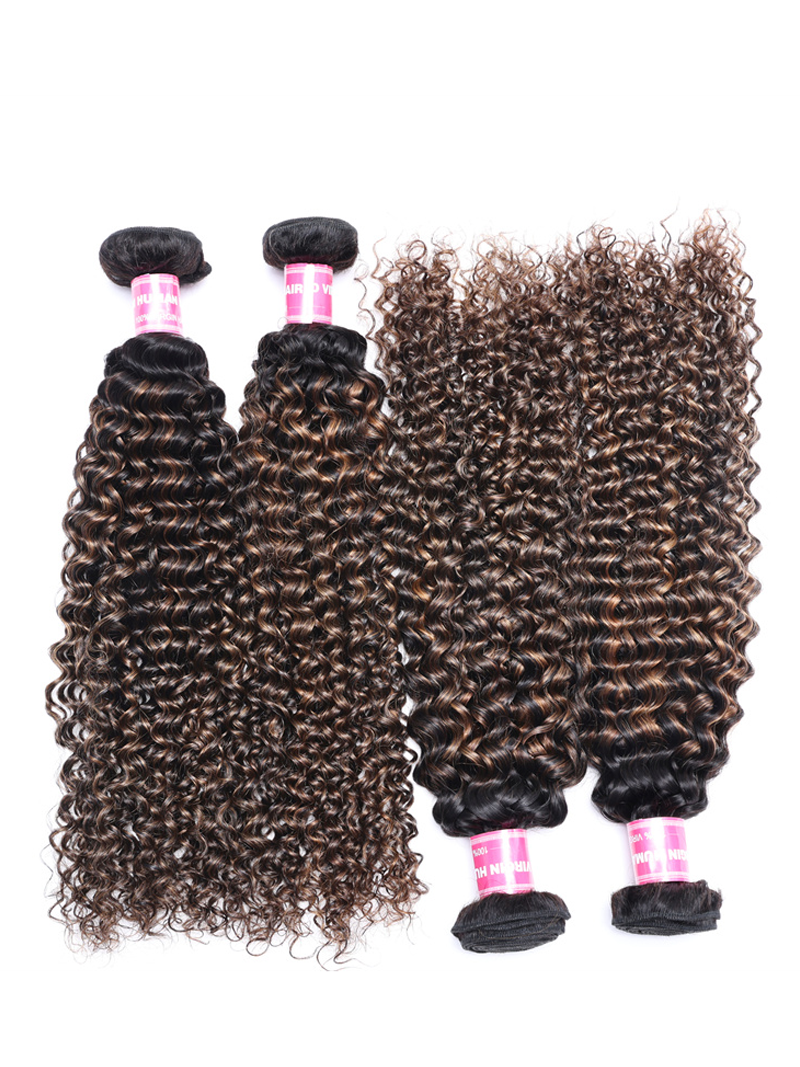 #FB30 Brown Balayage Highlight 4Pcs Jerry Curly Human Hair Bundles