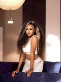 Petaluxe Put On And Go 6x4.5 Pre-Cut Lace Black With Blonde Highlights Bouncy Jerry Curly Air Wig