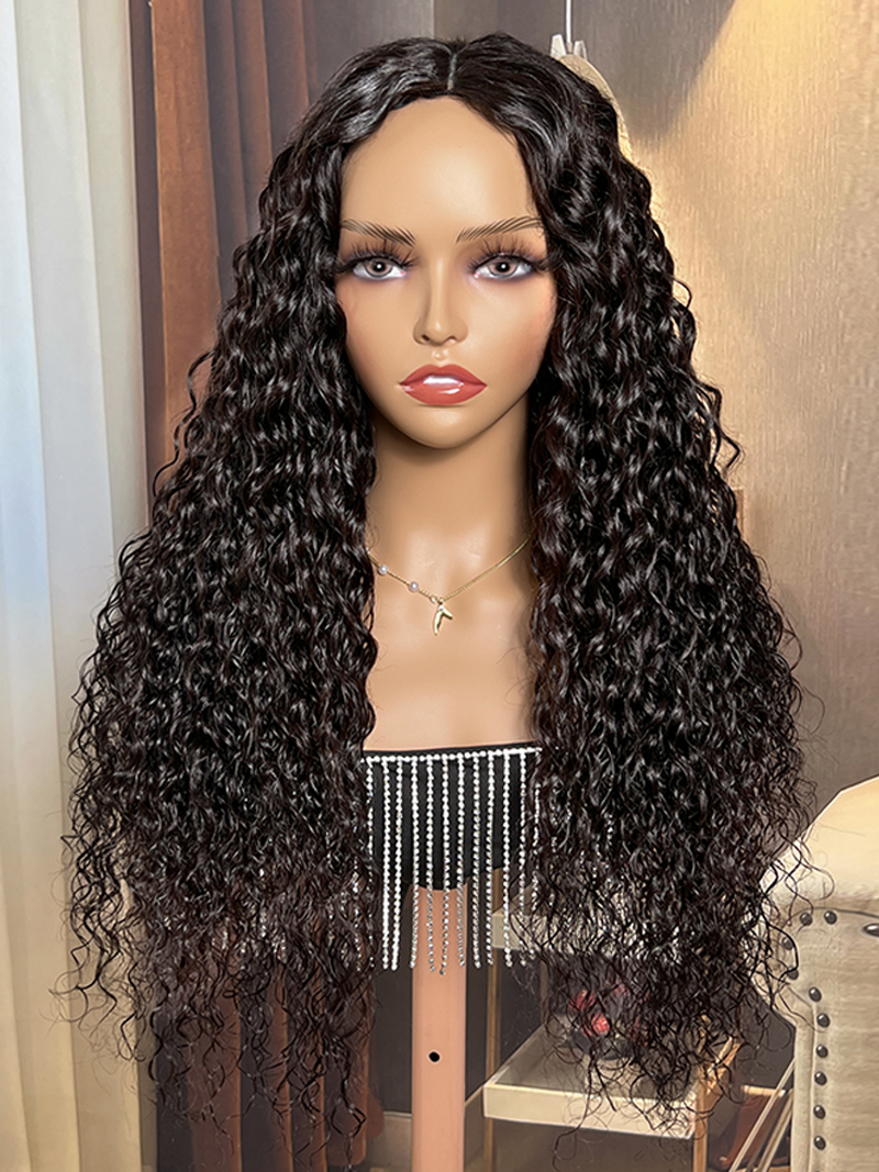[18"=$39.9] Glueless V Part Water Wave Natural Looking Wig With No Leave-Out