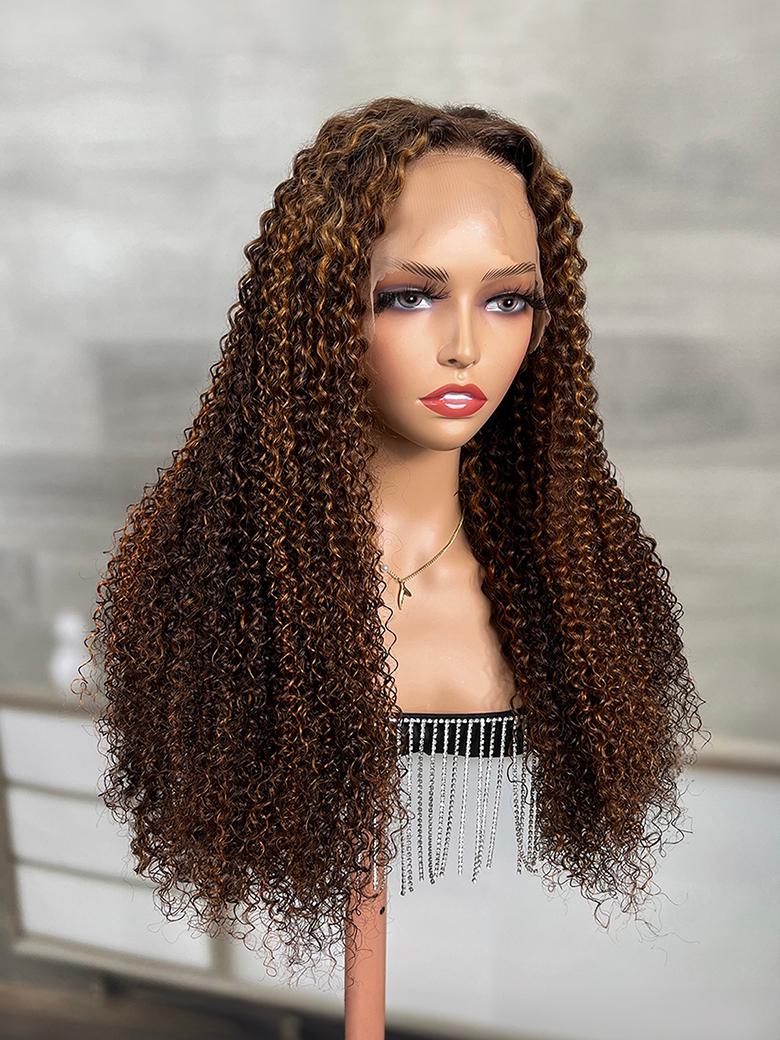 13x4 Lace Front Toffee Brown With Highlights And Cute Curls 150% Density Wigs