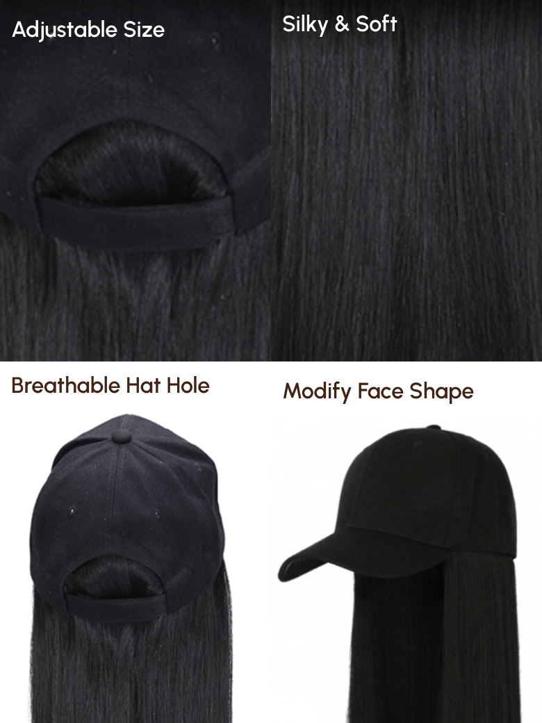 Black Straight Baseball Hat Glueless Wig