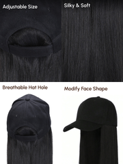 Black Straight Baseball Hat Glueless Wig