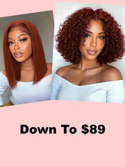 7x5 Bye-Bye Knots Wig Glueless Lace Sunset Jerry Curly & Yaki Straight for Reddish Brown Drawstring Wig With Bleached Knots